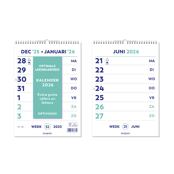 Brepols Optivision kalender met extra grote cijfers en letters 2026 NL 1.895.9900.00.4.0 262515 - 1