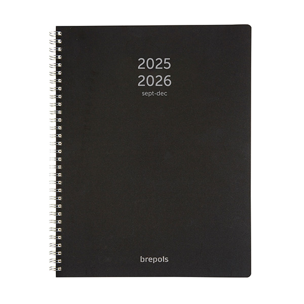 Brepols Polyprop 16 maanden weekagenda met uurindeling 2025-2026 zwart (1 week per 2 pagina's) 4-talig 2.242.4910.01.4.0 261046 - 1