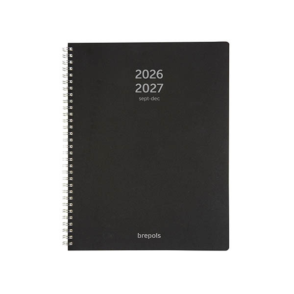 Brepols Polyprop 16 maanden weekagenda met uurindeling 2026-2027 zwart (1 week per 2 pagina's) 4-talig 440177 - 1
