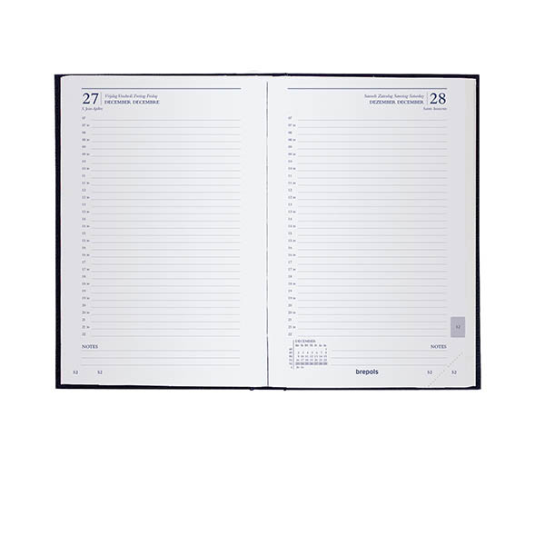 Brepols Saturnus Basic Lima dagagenda met halfuurindeling 2027 zwart (1 dag per pagina) 4-talig 440270 - 2