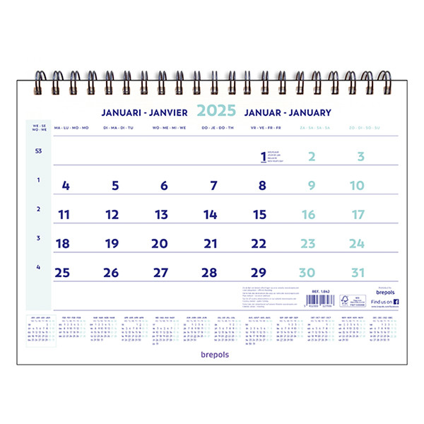 Brepols maandkalender 2025 met spiraal 43 x 31,5 cm (4-talig) 261419 - 1