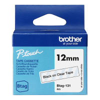 Brother Btag-131 niet-gelamineerde tape zwart op transparant 12 mm (origineel BTAG131 080342