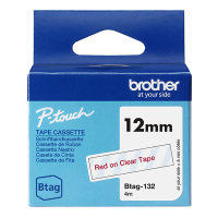 Brother Btag-132 niet-gelamineerde tape rood op transparant 12 mm (origineel BTAG132 080344