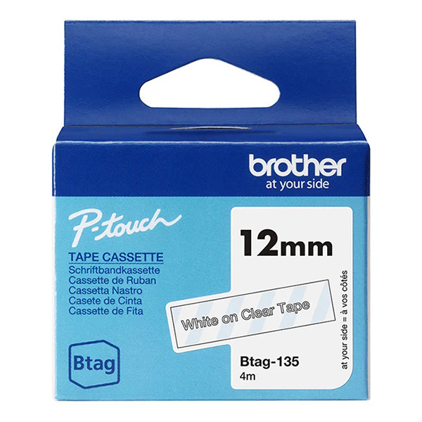 Brother Btag-135 niet-gelamineerde tape wit op transparant 12 mm (origineel BTAG135 080348 - 1