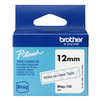Brother Btag-135 niet-gelamineerde tape wit op transparant 12 mm (origineel BTAG135 080348