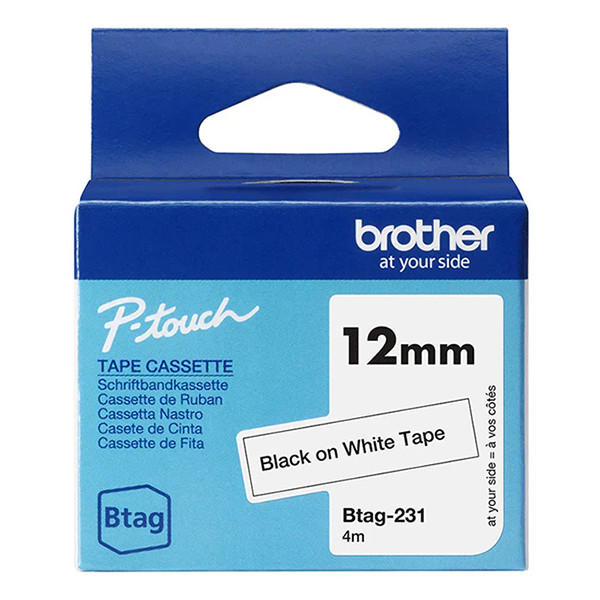 Brother Btag-231 niet-gelamineerde tape zwart op wit 12 mm (origineel BTAG231 080350 - 1