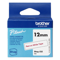 Brother Btag-232 niet-gelamineerde tape rood op wit 12 mm (origineel BTAG232 080352