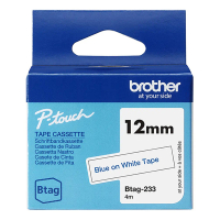 Brother Btag-233 niet-gelamineerde tape blauw op wit 12 mm (origineel BTAG233 080354