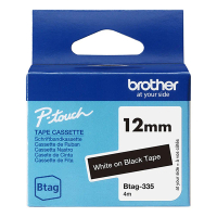 Brother Btag-335 niet-gelamineerde tape wit op zwart 12 mm (origineel BTAG335 080356
