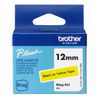 Brother Btag-631 niet-gelamineerde tape zwart op geel 12 mm (origineel BTAG631 080358