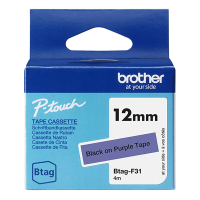 Brother Btag-F31 niet-gelamineerde tape zwart op paars 12 mm (origineel BTAGF31 080360