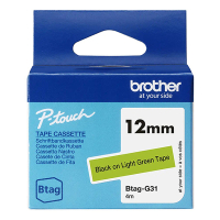Brother Btag-G31 niet-gelamineerde tape zwart op lichtgroen 12 mm (origineel BTAGG31 080364