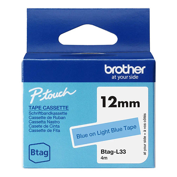 Brother Btag-L33 niet-gelamineerde tape blauw op lichtblauw 12 mm (origineel BTAGL33 080368 - 1