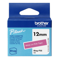 Brother Btag-P35 niet-gelamineerde tape wit op roze 12 mm (origineel BTAGP35 080372