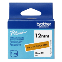 Brother Btag-T31 niet-gelamineerde tape zwart op oranje 12 mm (origineel BTAGT31 080374