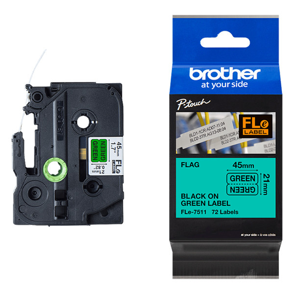 Brother Fle-7511 vlagtape zwart op groen 21 mm (origineel) FLE7511 350558 - 1