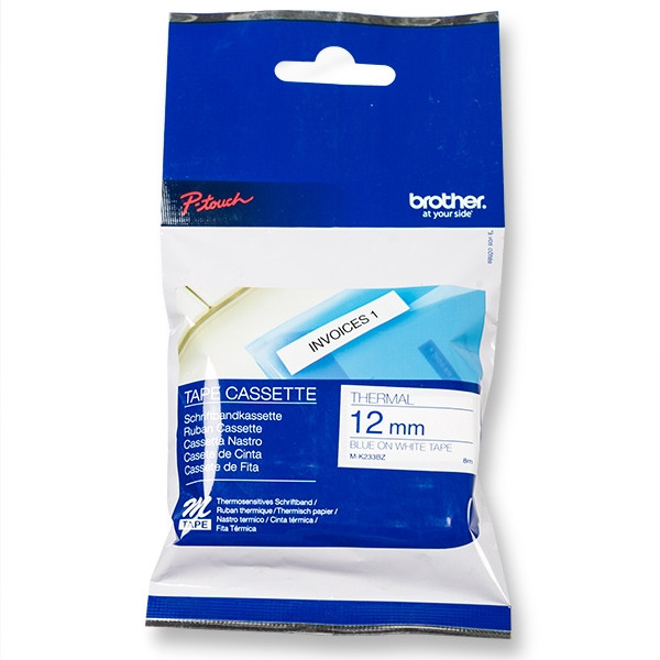 Brother M-K233BZ niet-gelamineerde tape blauw op wit 12 mm (origineel) MK233BZ 080594 - 1