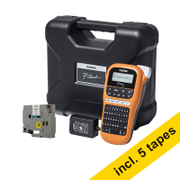 Brother PT-E110VP industrieel beletteringsysteem met draagkoffer (QWERTY) + 5 zwart op wit tapes 833463