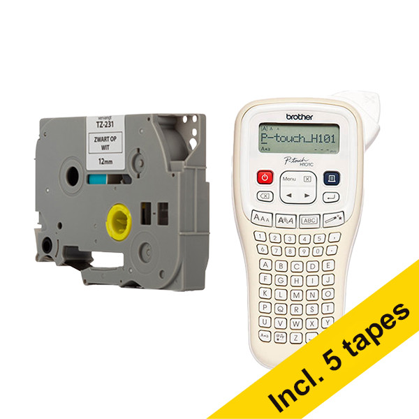 Brother PT-H101C beletteringsysteem limited edition + 5 zwart op wit tapes 350115 - 1