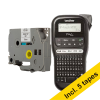 Brother PT-H110 beletteringsysteem (QWERTY) + 5 zwart op wit tapes 833462
