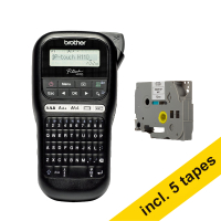 Brother PT-H110 beletteringsysteem (QWERTY) + 5 zwart op wit tapes 833462