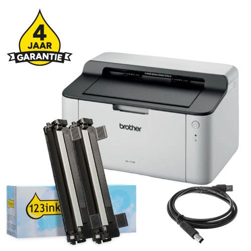 Printer bundel: Brother HL-1110 + TN-1050 huismerk toner multipack + USB-kabel 2m + 4 jaar garantie 834022 - 1