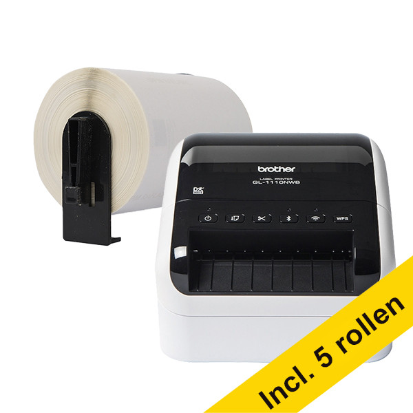 Vhbw Labelrollen – 5 Stuks 50 Mm X 30,48 M – Continu Label – Compatibel Met Brother QL-1110NWB/1110NWBC – Waterdicht En Hittebestendig