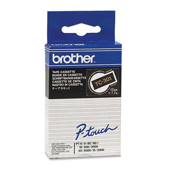 Brother TC-301 'extreme' tape goud op zwart 12 mm (origineel) TC-301 088840 - 1