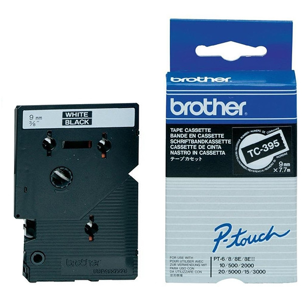 Brother TC-395 'extreme' tape wit op zwart 9 mm (origineel) TC-395 088844 - 1