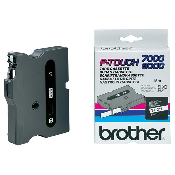 Brother TX-211 'extreme' tape zwart op wit, glanzend 6 mm (origineel) TX211 080232 - 1