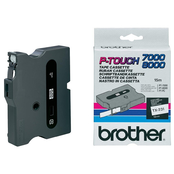 Brother TX-231 'extreme' tape zwart op wit, glanzend 12 mm (origineel) TX231 080320 - 1