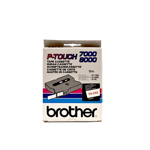 Brother TX-232 'extreme' tape rood op wit, glanzend 12 mm (origineel) TX232 080236 - 1