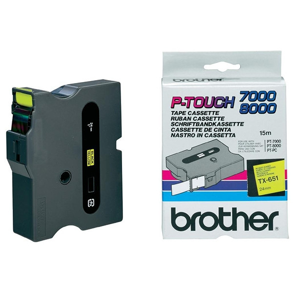 Brother TX-651 'extreme' tape zwart op geel, glanzend 24 mm (origineel) TX651 080312 - 1