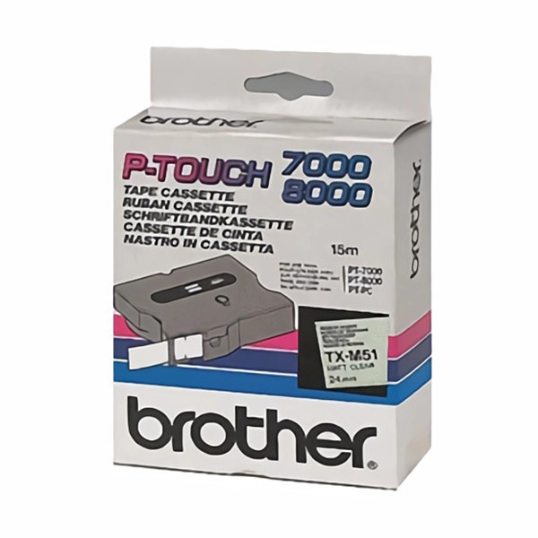 Brother TX-M51 'extreme' tape mat zwart op transparant, glanzend 24 mm (origineel) TXM51 080298 - 1