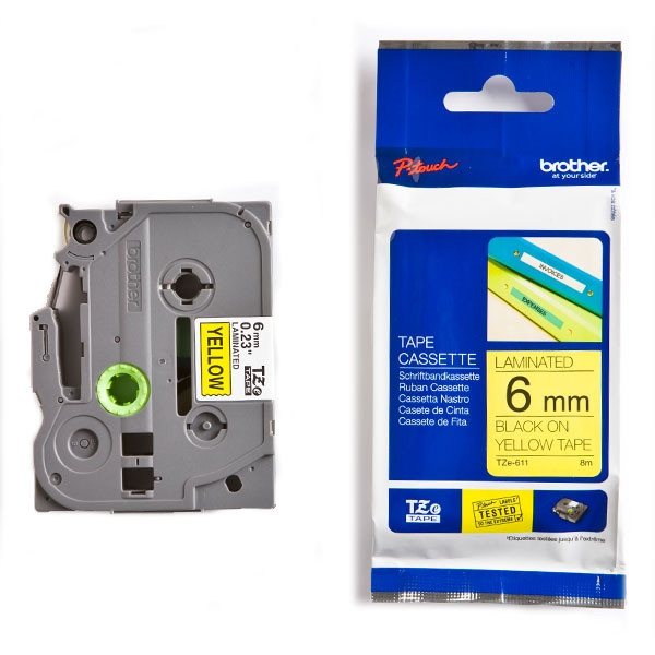 Brother TZe-611 tape zwart op geel 6 mm (origineel) 903453 - 1