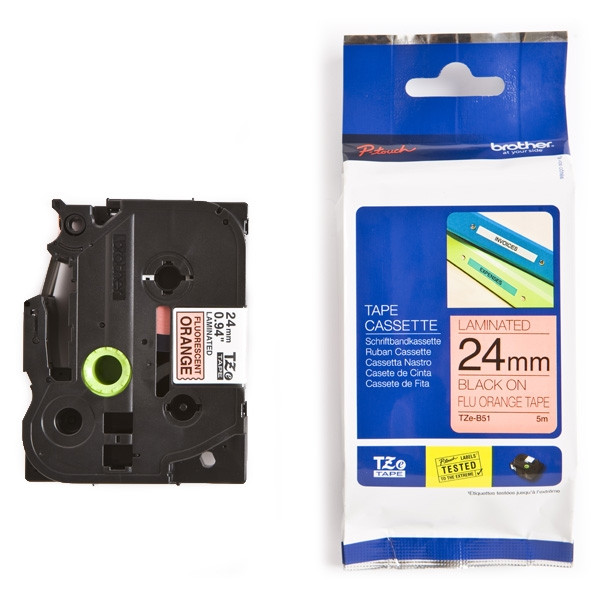Brother TZe-B51 tape zwart op fluorescerend oranje 24 mm (origineel) TZeB51 080650 - 1