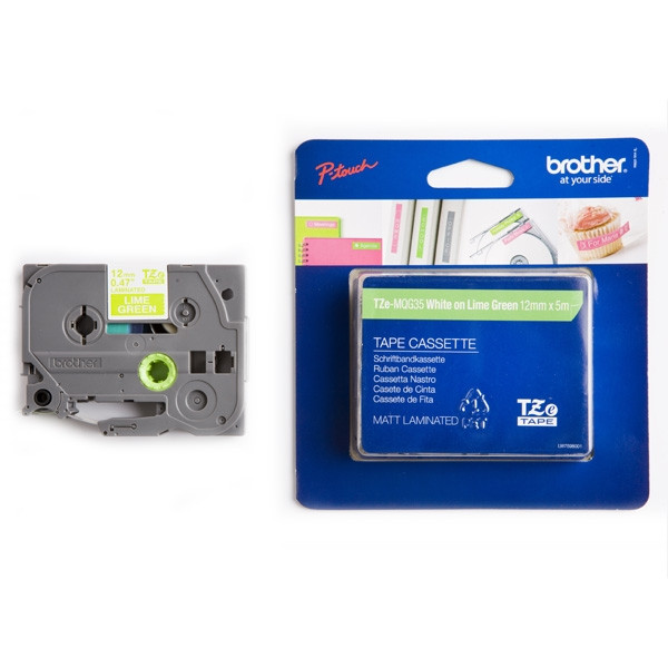 Brother TZe-MQG35 tape wit op lime groen 12 mm (origineel) TZeMQG35 080394 - 1