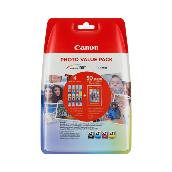 Canon CLI-521 multipack 4 kleur + papier (origineel) 2933B010 2933B011 651003 - 1