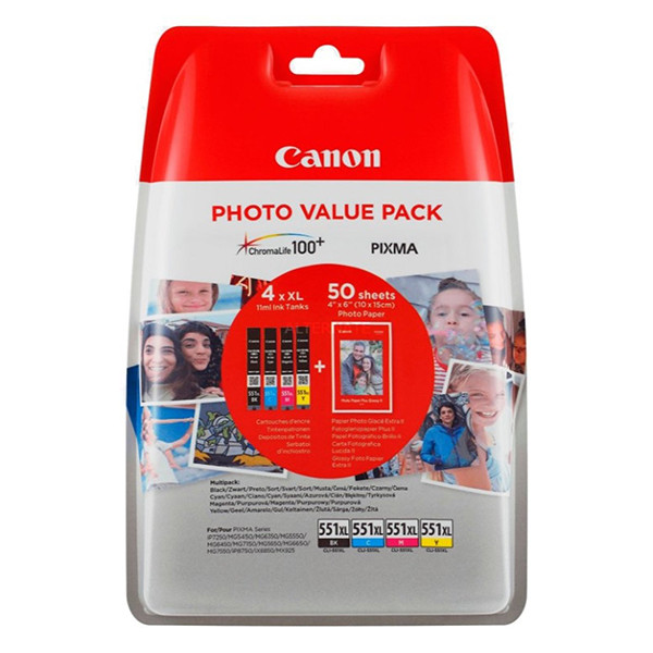 Canon CLI-551XL multipack 4 kleur + papier (origineel) 6443B006 6443B008 651010 - 1