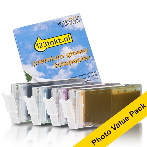 Canon CLI-581 value pack BK/C/M/Y-inktcartridge + 100 vel fotopapier (123inkt huismerk) 132312 - 1