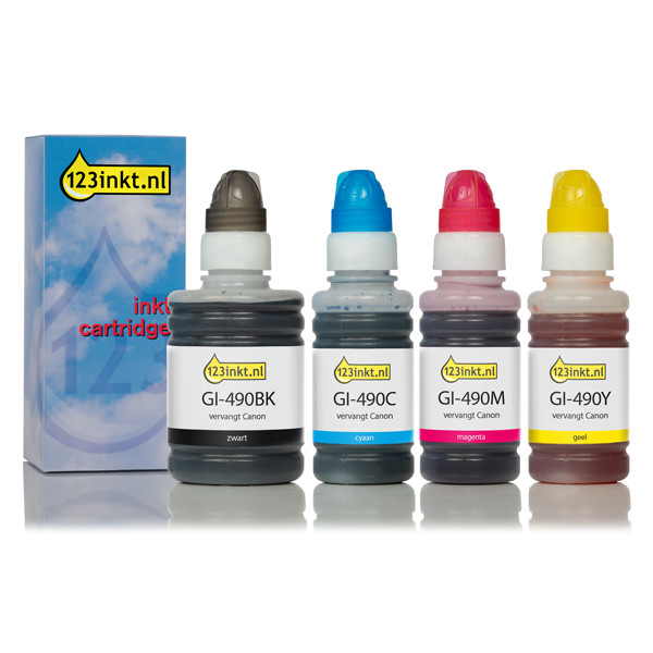 Canon GI-490 aanbieding zwart + 3 kleuren (123inkt huismerk)  127163 - 