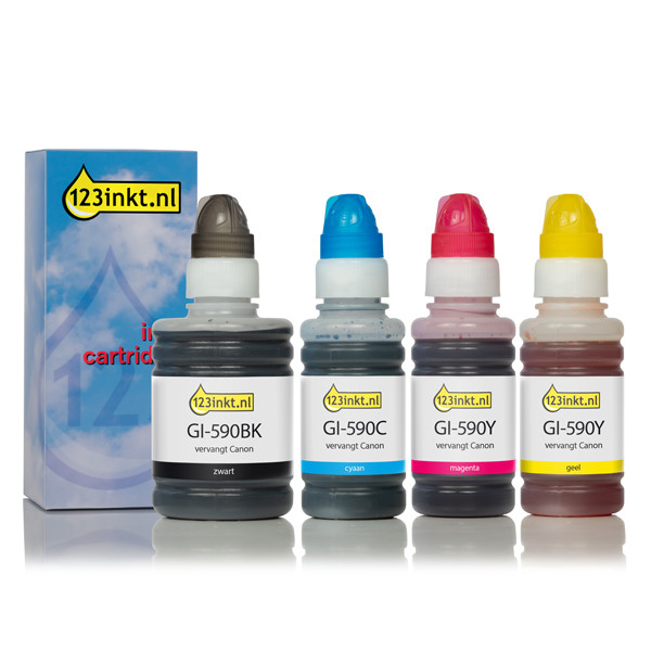 Canon GI-590 aanbieding zwart + 3 kleuren (123inkt huismerk) 1603C001C 1604C001C 1605C001C 1606C001C 127161 - 1