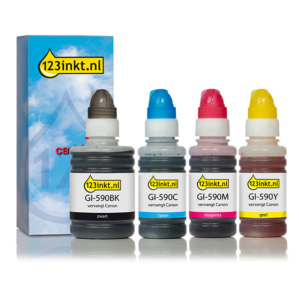 Canon GI-590 aanbieding zwart + 3 kleuren (123inkt huismerk) 127161 - 1
