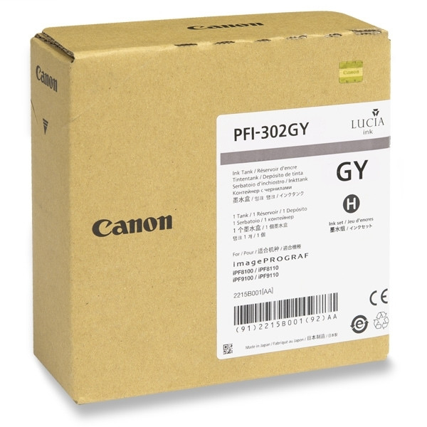 Canon PFI-302GY inktcartridge grijs (origineel) 2217B001 018336 - 1