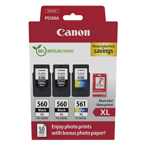 Canon PG-560XLx2 / CL-561XL photo value pack incl. 50 vel fotopapier (origineel) 3712C012 132260 - 1