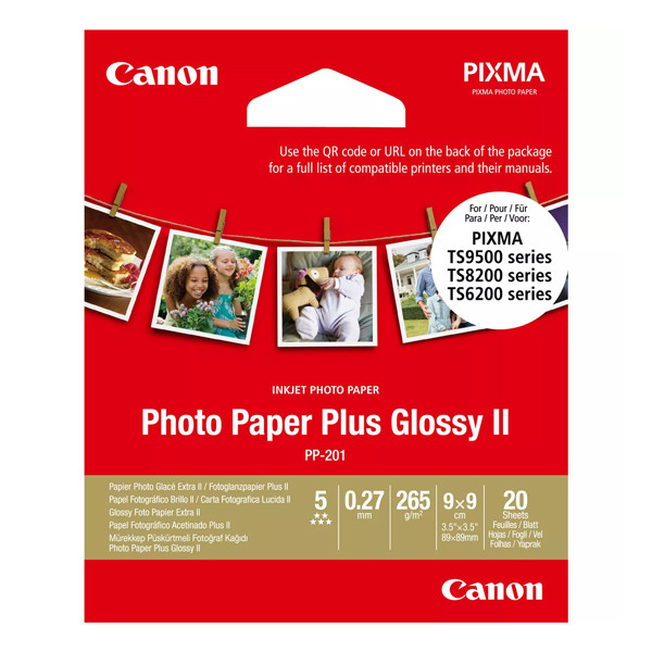 Canon PP-201 Glossy II Photo Paper Plus 8,8 x 8,8 cm. (inhoud 20 vel) 2311B070 154075 - 1