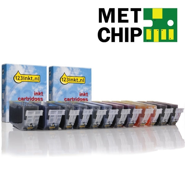Canon aanbieding: 2 x PGI-525PGBK + 2 x CLI-526BK/C/M/Y/GY met chip (2 zwart + 4 kleuren) (123inkt huismerk) 4529B001C 4540B001C 4541B001C 4542B001C 4543B001C 120852 - 1