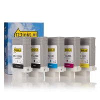 Canon aanbieding: PFI-120 MBK, BK, C, M, Y 2 zwart + 3 kleuren (123inkt huismerk) 130714