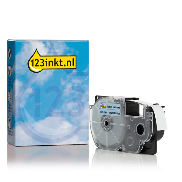 Casio XR-12ASBU tape grijs op pastelblauw 12 mm (123inkt huismerk)  056431 - 1