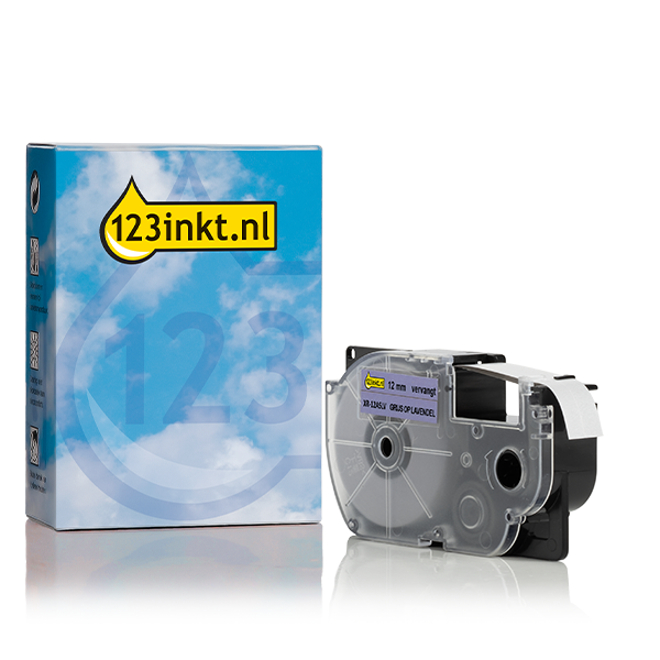 Casio XR-12ASLV tape grijs op pastelpaars 12 mm (123inkt huismerk)  056432 - 1